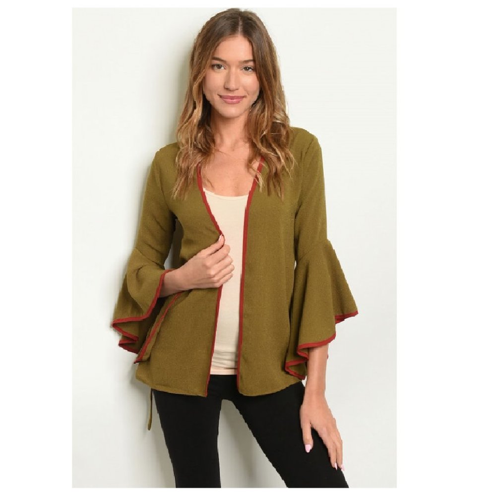 NWT Long Bell Sleeve Olive Kimono Cardigan Jacket - Picture 1 of 2